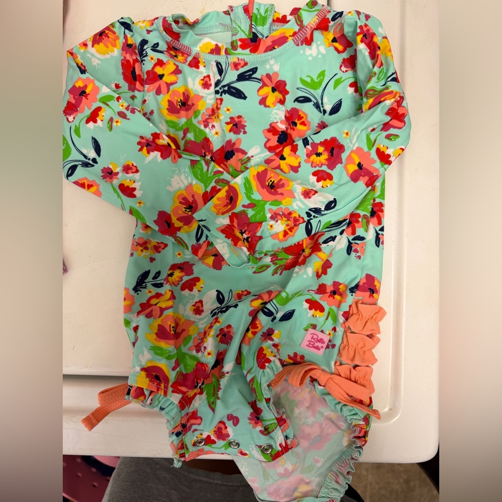 Ruffle Butts Aqua Floral Swimsuit